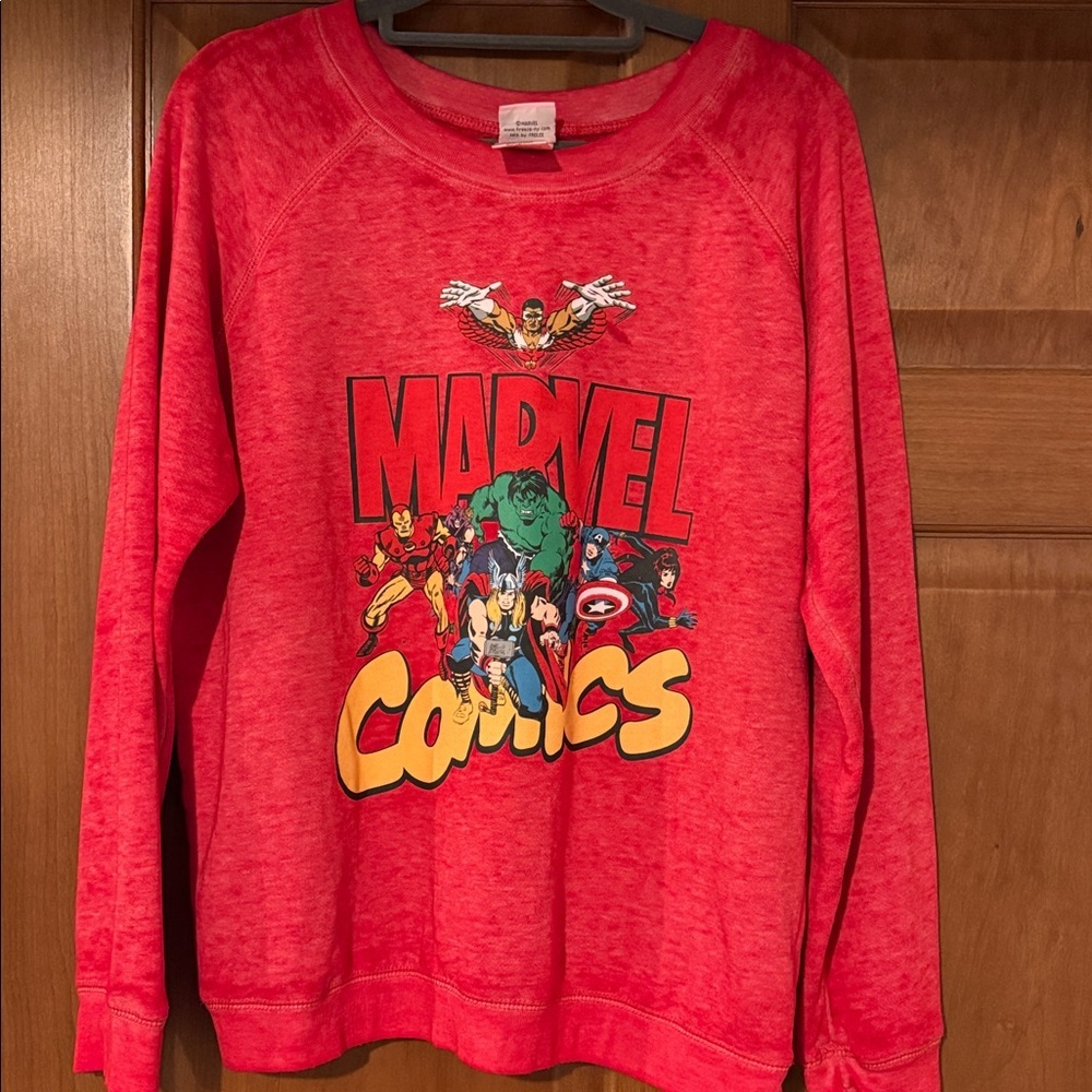 Marvel Comics Sweatshirt Women’s XL 15-17 Red Acid Wash Fleece
